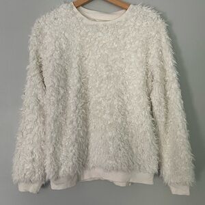 Art Class Girls XL White Fuzzy Pullover Crewneck Sweatshirt